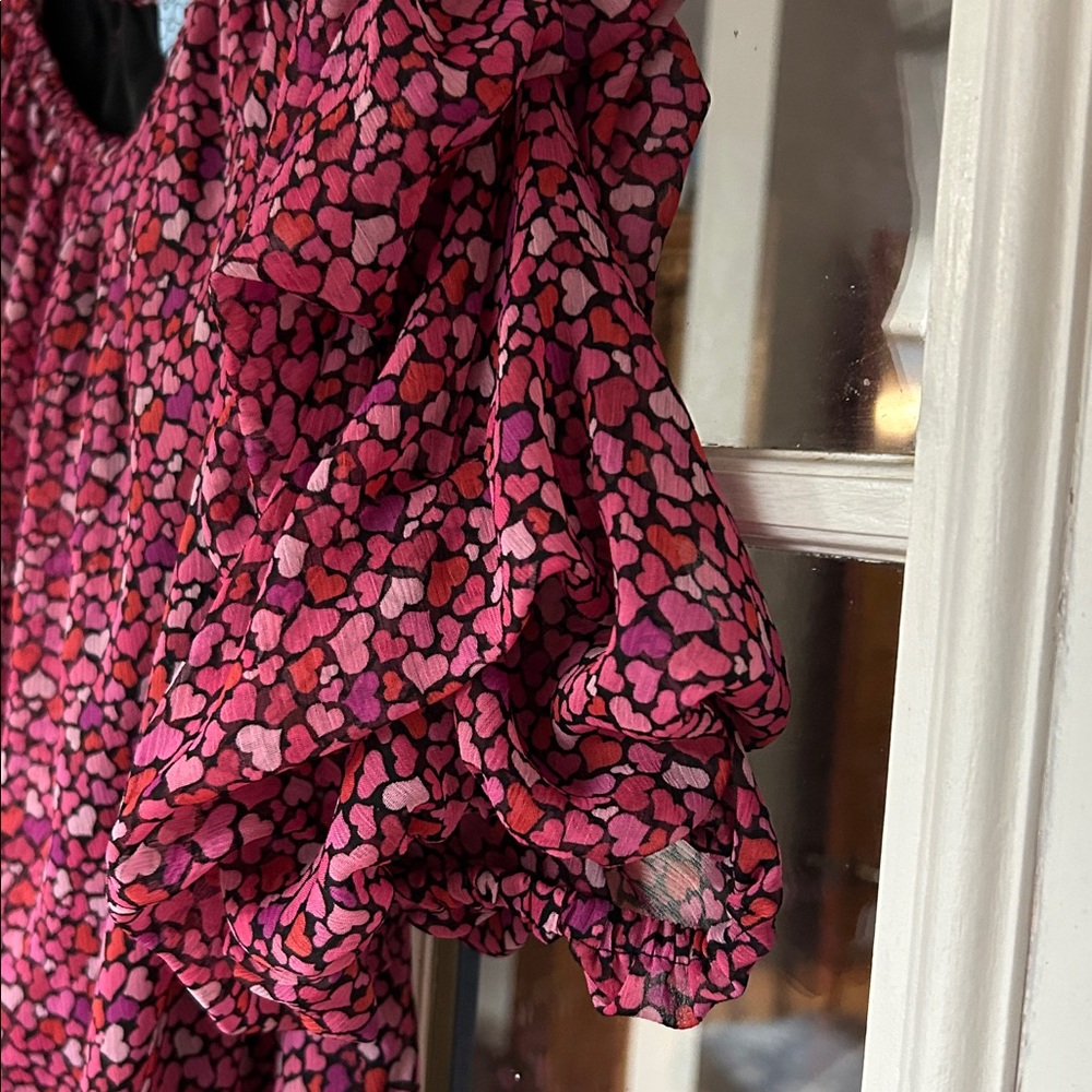 CeCe Pink Multi Heart-Print Ruffle Sleeve Blouse - Picture 3 of 6